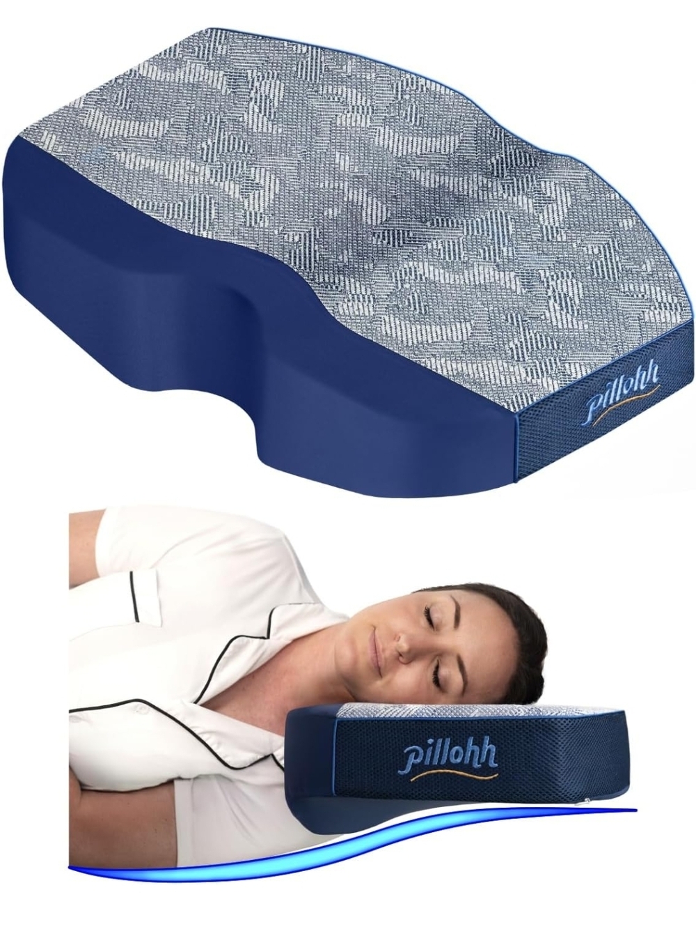 NWT Pillohh Cooling Memory Foam Ergonomic Neck Pillow - Navy Blue